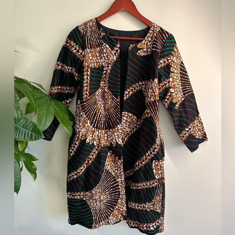 African fabric Long Jacket with Pockets